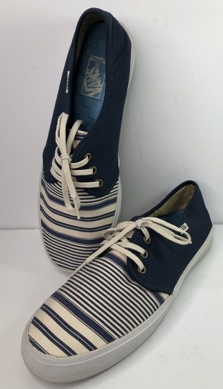 cream vans with blue stripe